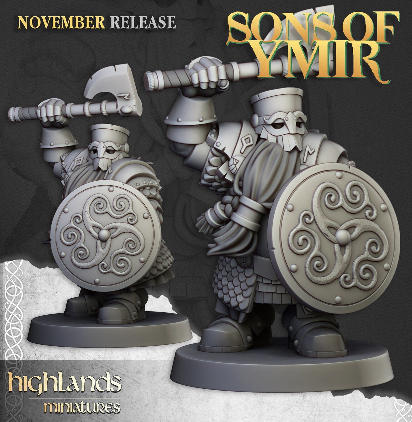 Dwarf Huscarls with Axes & Shields | Sons of Ymir | Highland Miniatures