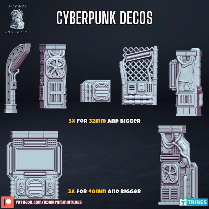 Cyberpunk Tech Alley Basing Bits & Scatter | Neon City Sci-Fi Wargaming Terrain | Admiral Apocalypse