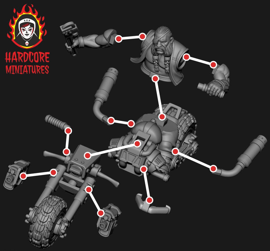 Retro Space Dwarf Bikers | Fast Attack Cavalry Unit | Hardcore Miniatures