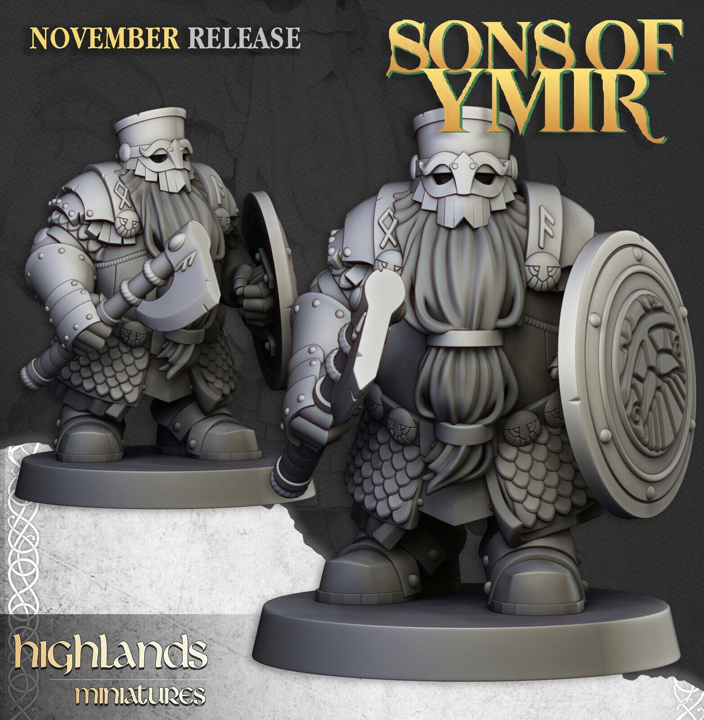 Dwarf Huscarls with Axes & Shields | Sons of Ymir | Highland Miniatures