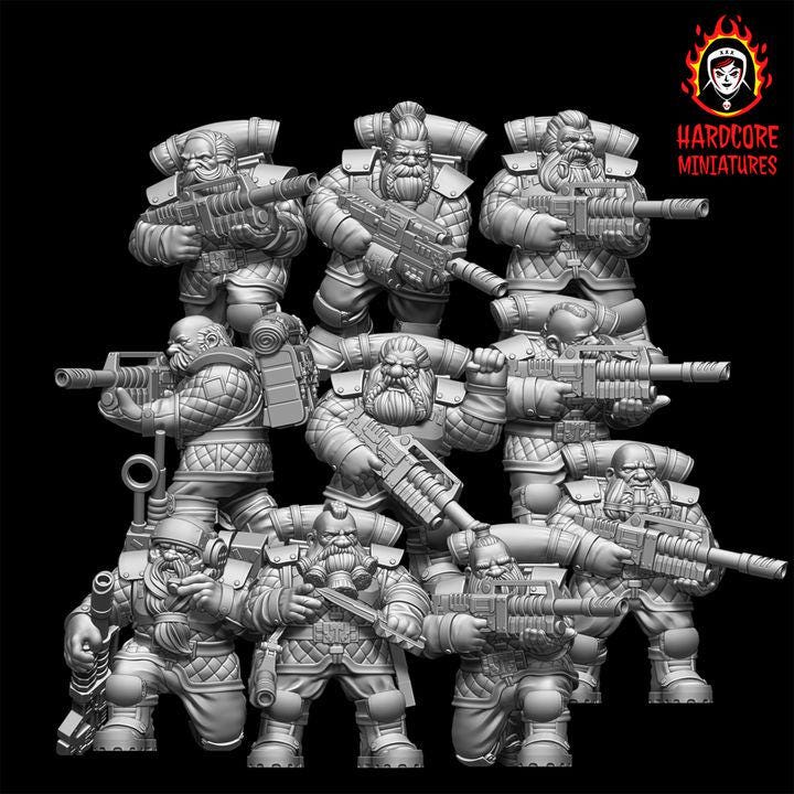 Retro Space Dwarf Veterans Squad | 20 Elite Troopers with Lasguns | Hardcore Miniatures