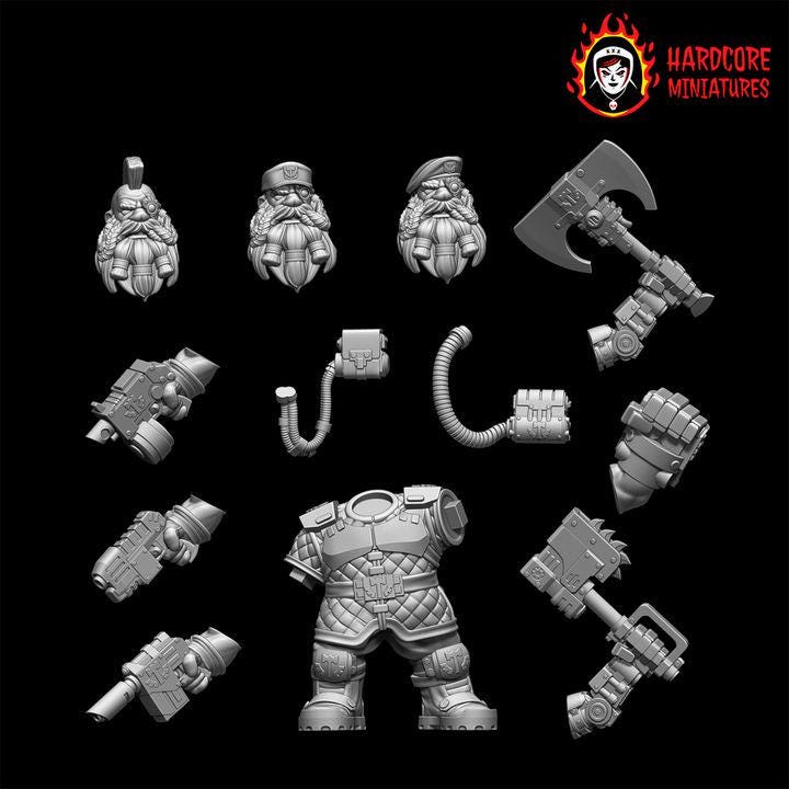 Retro Space Dwarf Veterans Sergeant | Elite Commander Miniature | Hardcore Miniatures