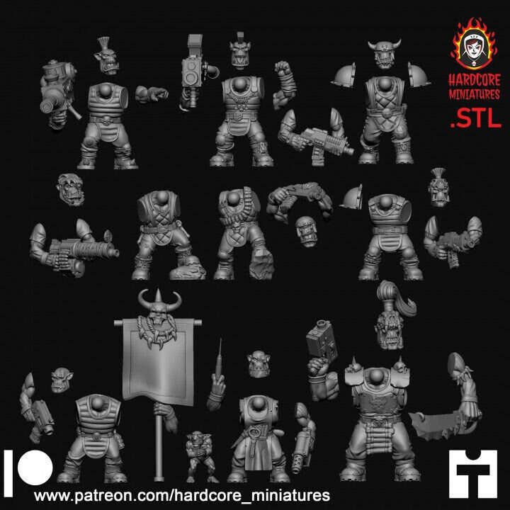 Retro Space Orks Squad | Da Biggest, Da Baddest, Da Krumpiest Sci-Fi Wargaming Miniatures | Hardcore Miniatures