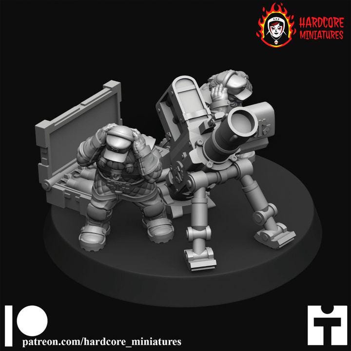 Retro Space Dwarf Mortar Squad | Artillery Support Unit & Crew | Hardcore Miniatures