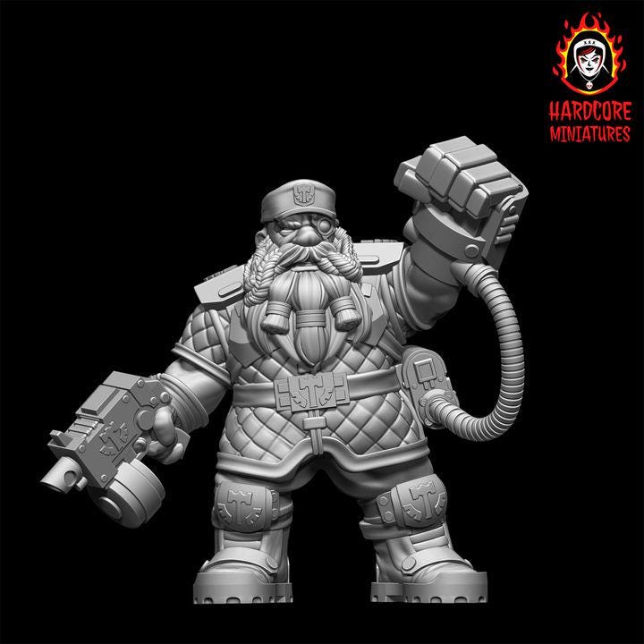 Retro Space Dwarf Veterans Sergeant | Elite Commander Miniature | Hardcore Miniatures