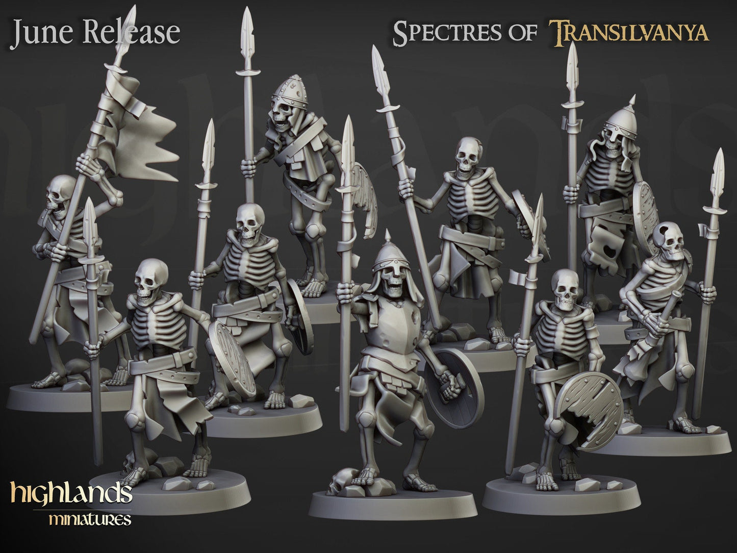 Transilvanya Skeleton Warriors with Spears | Transilvanya Army Collection | Highland Miniatures