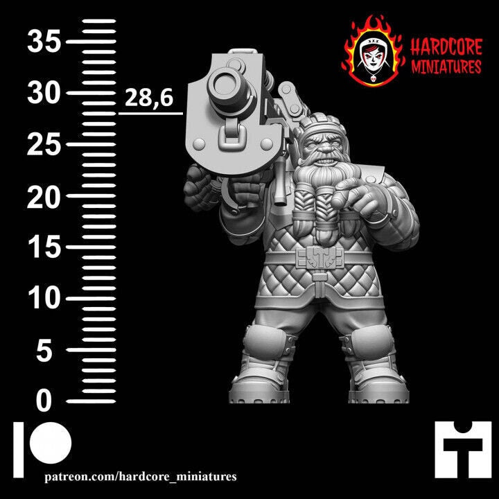 Retro Space Dwarf Heavy Weapons Squad | 12-Model Sci-Fi Support Unit | Hardcore Miniatures