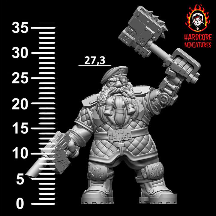 Retro Space Dwarf Veterans Sergeant | Elite Commander Miniature | Hardcore Miniatures