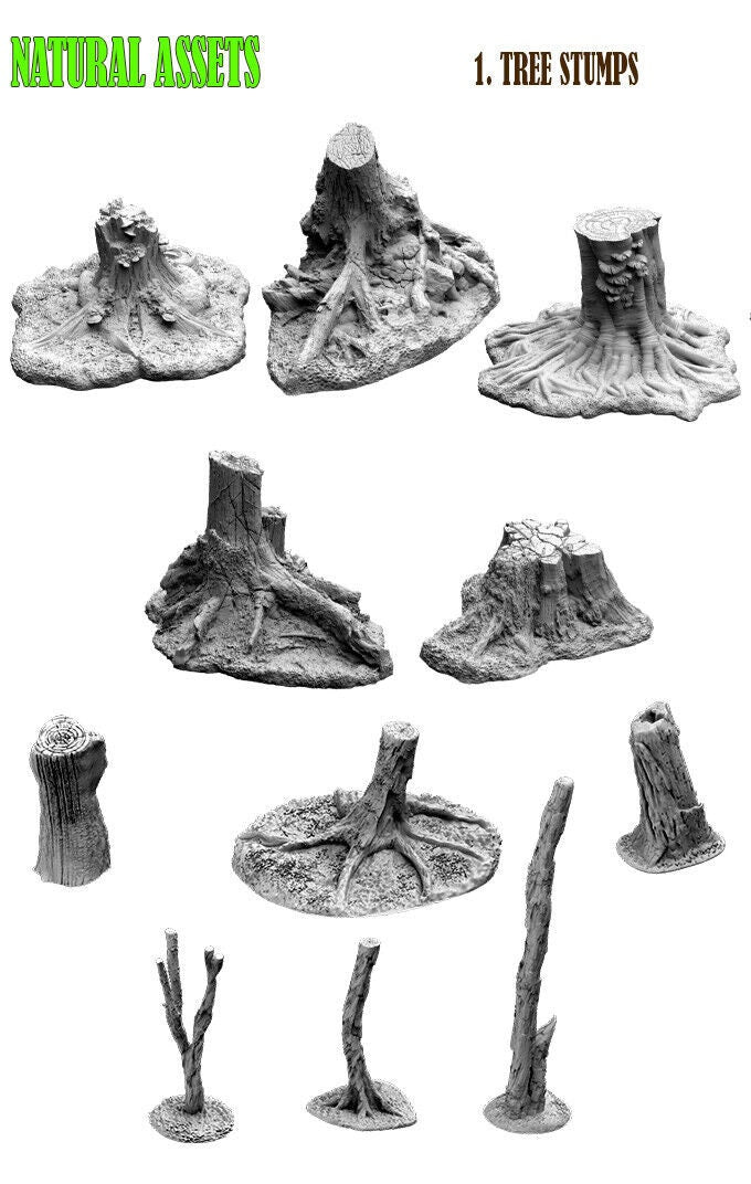 Resin Wood & Forest Scatter Terrain - Stumps, Roots, Firewood, Branches & More