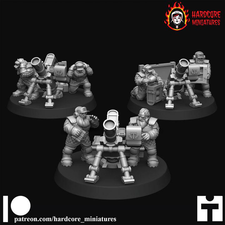 Retro Space Dwarf Mortar Squad | Artillery Support Unit & Crew | Hardcore Miniatures