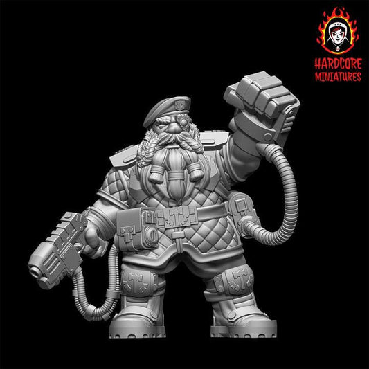 Retro Space Dwarf Veterans Sergeant | Elite Commander Miniature | Hardcore Miniatures
