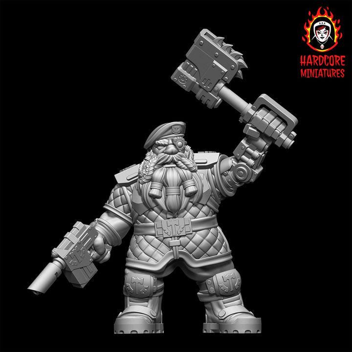 Retro Space Dwarf Veterans Sergeant | Elite Commander Miniature | Hardcore Miniatures