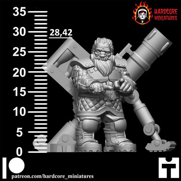 Retro Space Dwarf Mortar Squad | Artillery Support Unit & Crew | Hardcore Miniatures