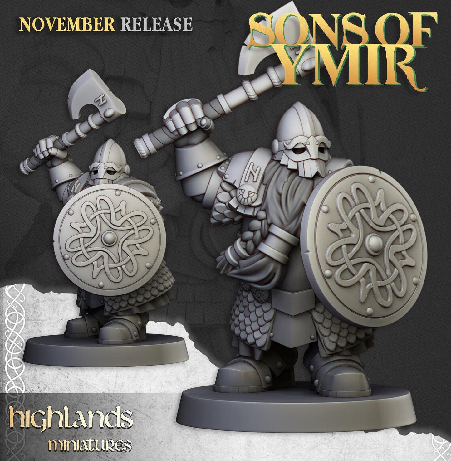 Dwarf Huscarls with Axes & Shields | Sons of Ymir | Highland Miniatures