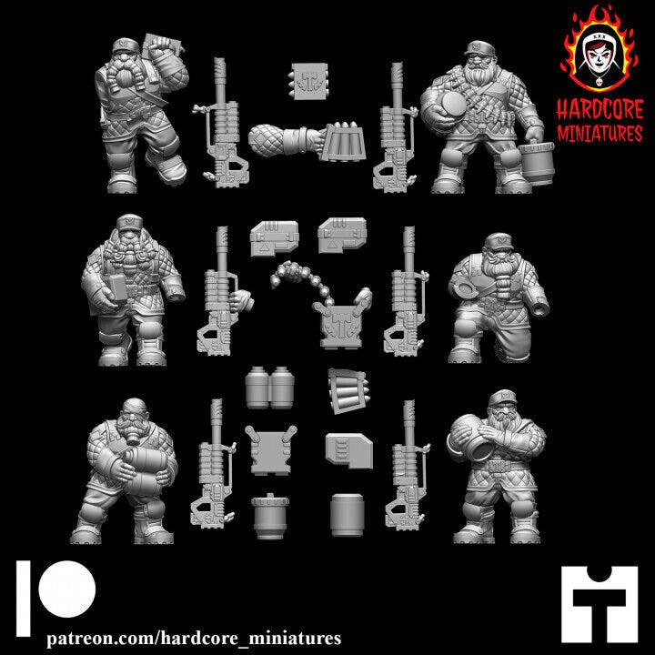 Retro Space Dwarf Heavy Weapons Squad | 12-Model Sci-Fi Support Unit | Hardcore Miniatures