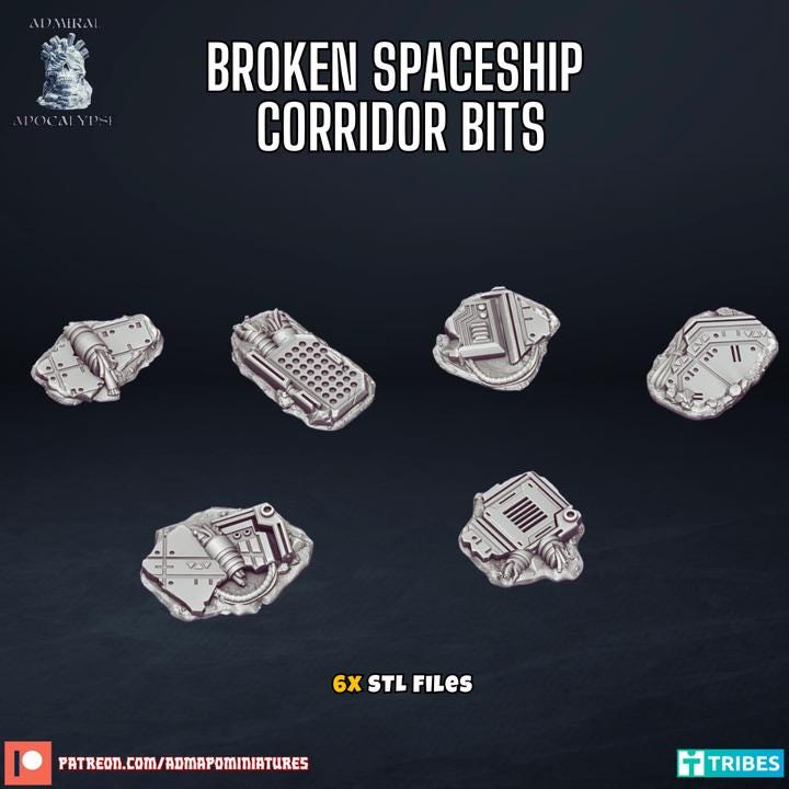 Derelict Space Craft Basing Bits & Scatter Terrain | Abandoned Starship Sci-Fi Scatter | Admiral Apocalypse