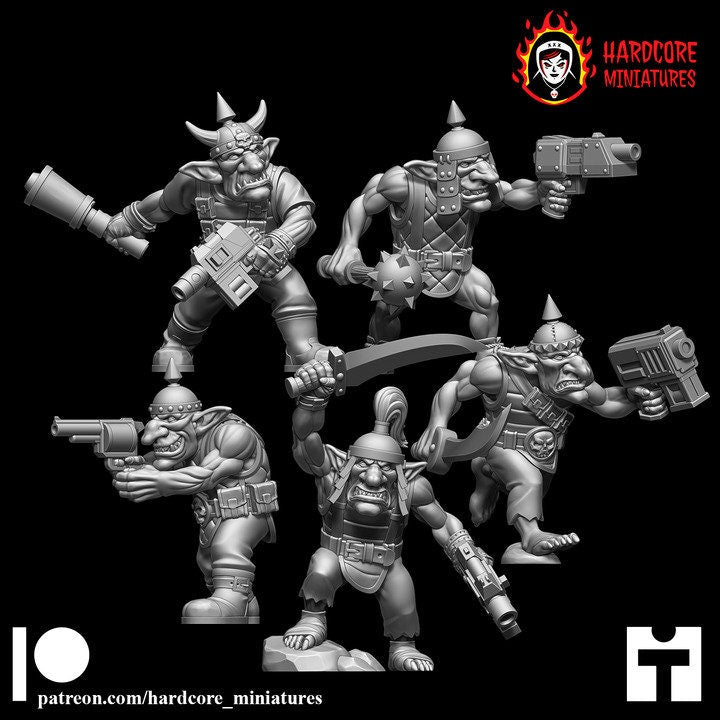 Retro Space Gobbos | 10 Modular Sci-Fi Goblin Miniatures | Hardcore Miniatures