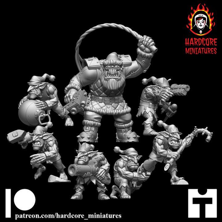 Retro Space Ork Santa & Gobbo Crew | Festive Greenskin Sci-Fi Miniatures | Hardcore Miniatures