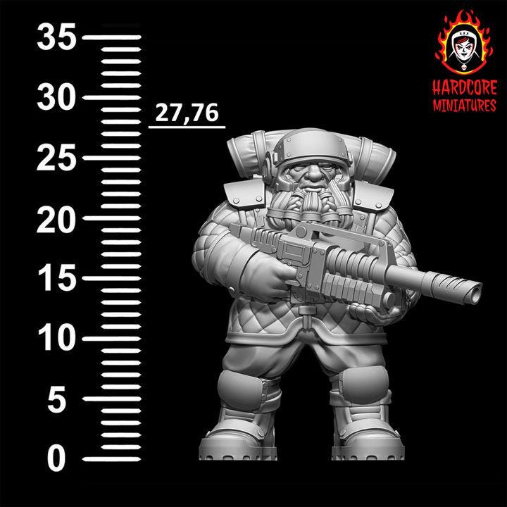 Retro Space Dwarf Veterans Squad | 20 Elite Troopers with Lasguns | Hardcore Miniatures