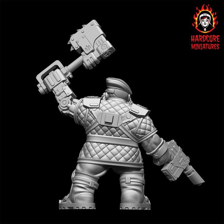 Retro Space Dwarf Veterans Sergeant | Elite Commander Miniature | Hardcore Miniatures