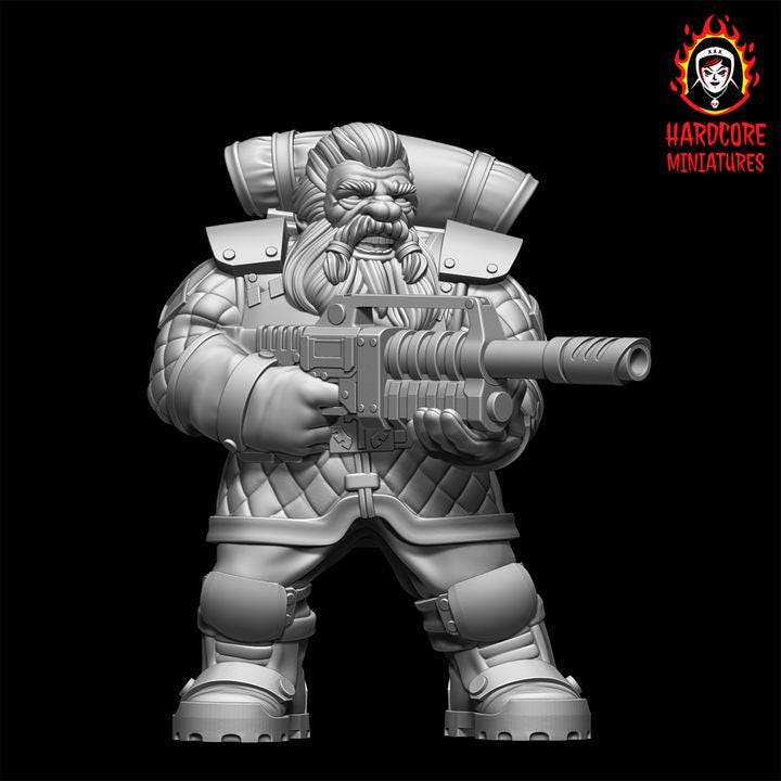 Retro Space Dwarf Veterans Squad | 20 Elite Troopers with Lasguns | Hardcore Miniatures