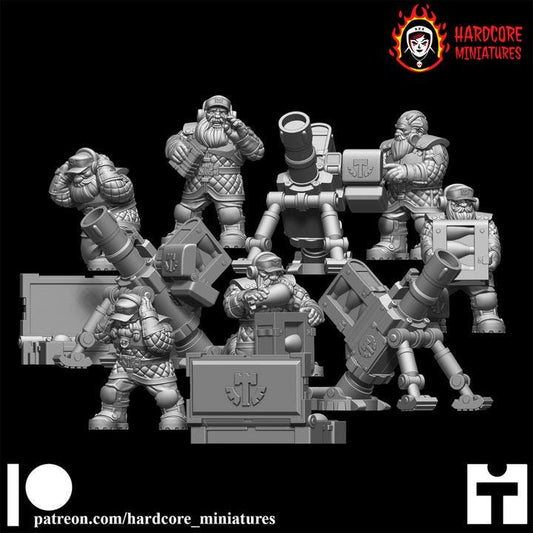 Retro Space Dwarf Mortar Squad | Artillery Support Unit & Crew | Hardcore Miniatures