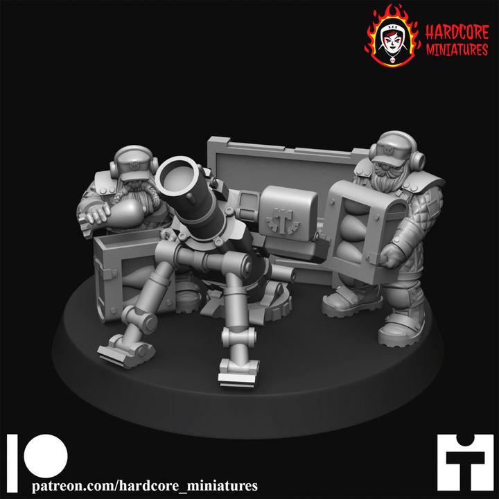 Retro Space Dwarf Mortar Squad | Artillery Support Unit & Crew | Hardcore Miniatures