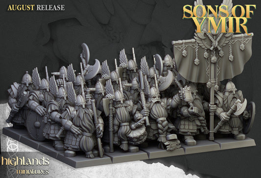 Dwarf Veteran Warriors with Axes & Shields | Sons of Ymir | Highland Miniatures