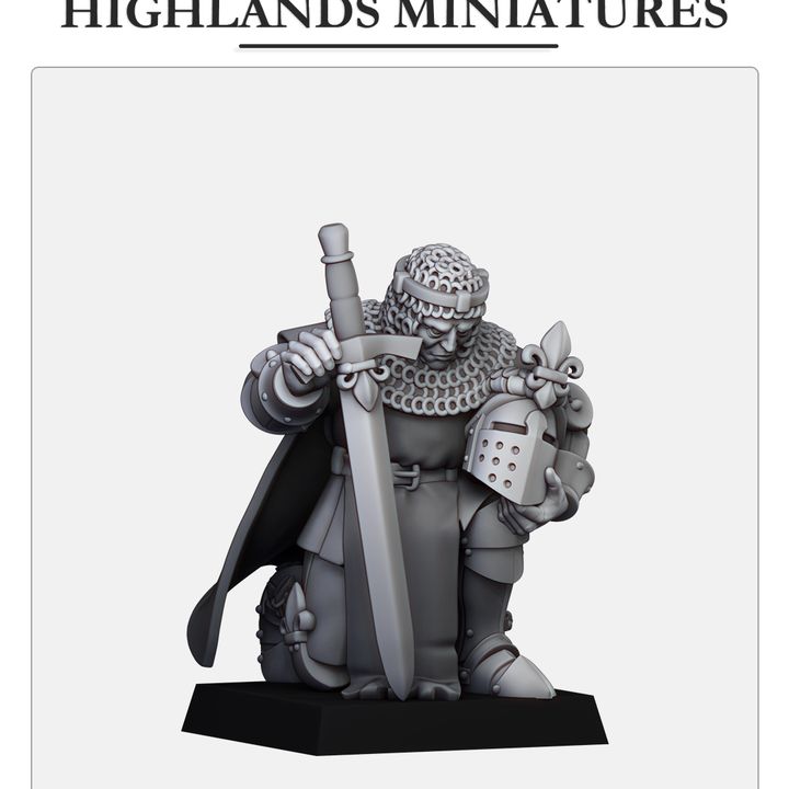 Gallia Knight in Prayer with Squire | Gallia Army Collection | Highland Miniatures