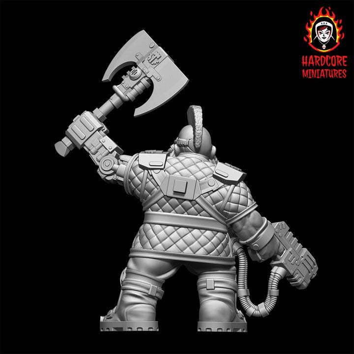 Retro Space Dwarf Veterans Sergeant | Elite Commander Miniature | Hardcore Miniatures