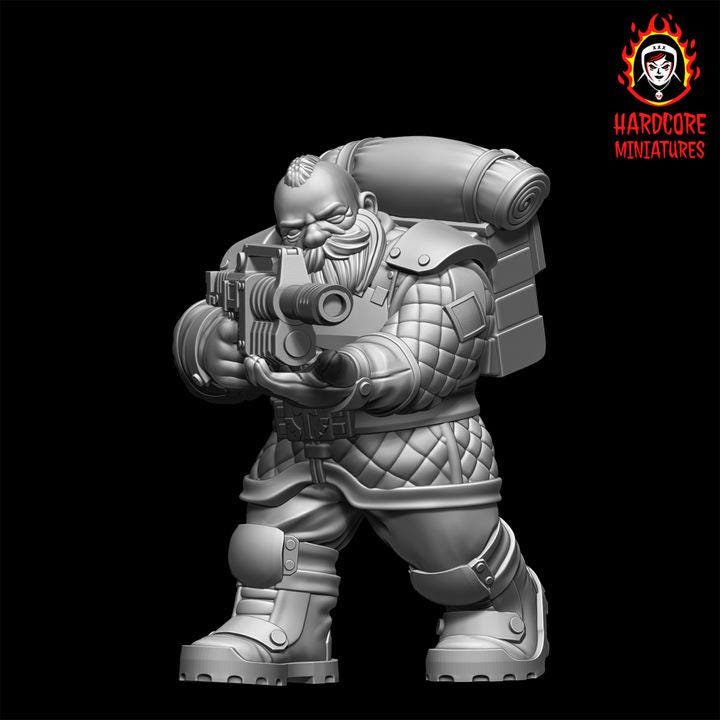 Retro Space Dwarf Veterans Squad | 20 Elite Troopers with Lasguns | Hardcore Miniatures