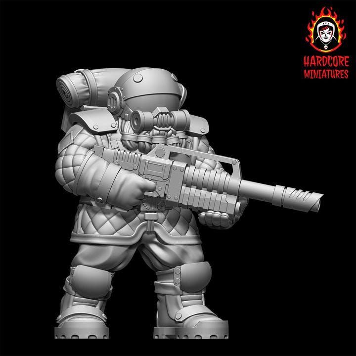 Retro Space Dwarf Veterans Squad | 20 Elite Troopers with Lasguns | Hardcore Miniatures