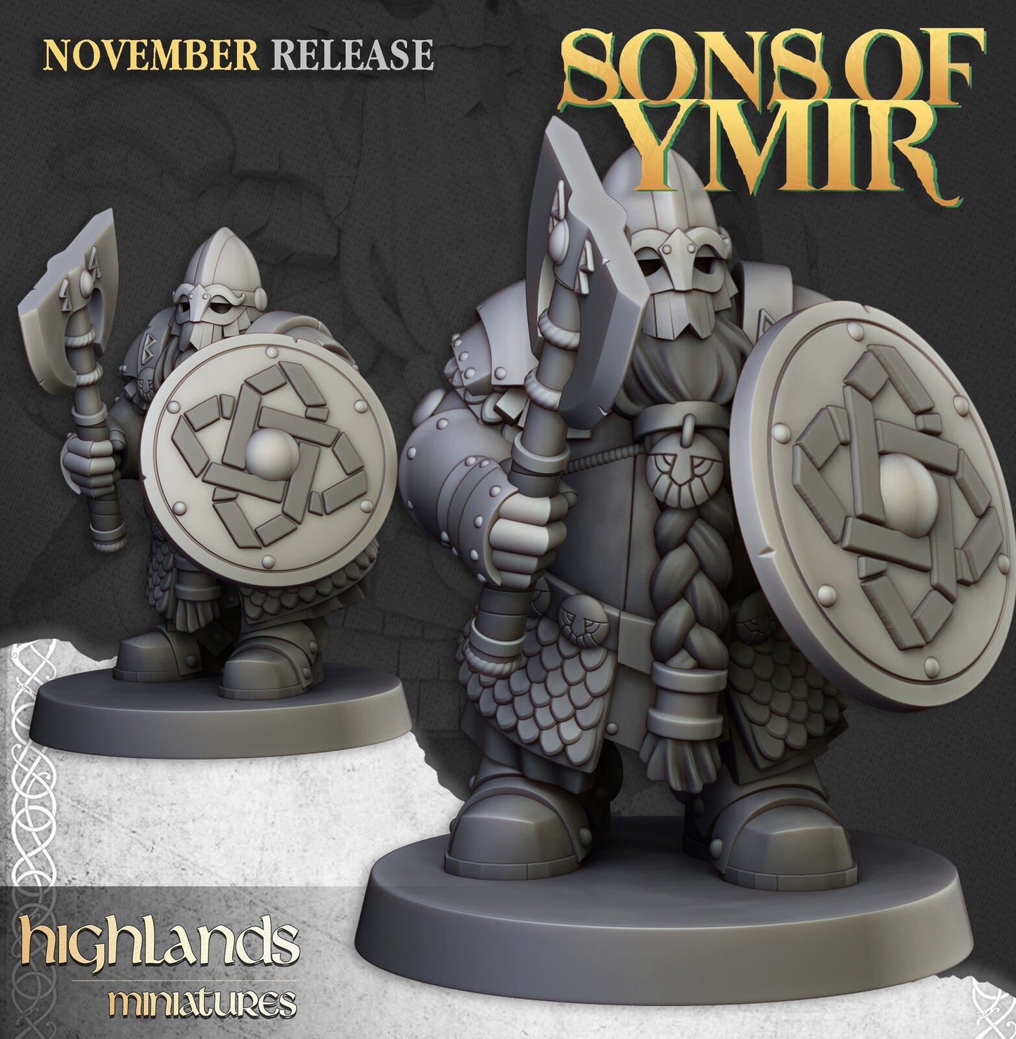 Dwarf Huscarls with Axes & Shields | Sons of Ymir | Highland Miniatures