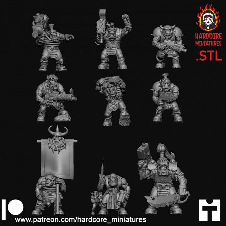 Retro Space Orks Squad | Da Biggest, Da Baddest, Da Krumpiest Sci-Fi Wargaming Miniatures | Hardcore Miniatures