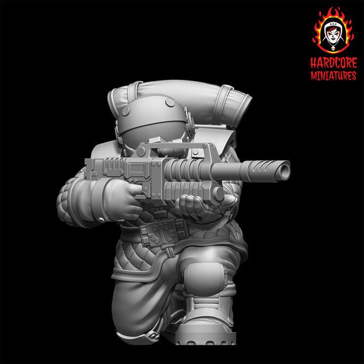 Retro Space Dwarf Veterans Squad | 20 Elite Troopers with Lasguns | Hardcore Miniatures