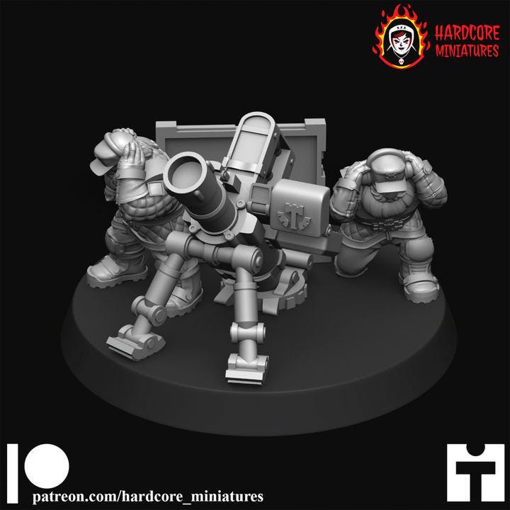 Retro Space Dwarf Mortar Squad | Artillery Support Unit & Crew | Hardcore Miniatures