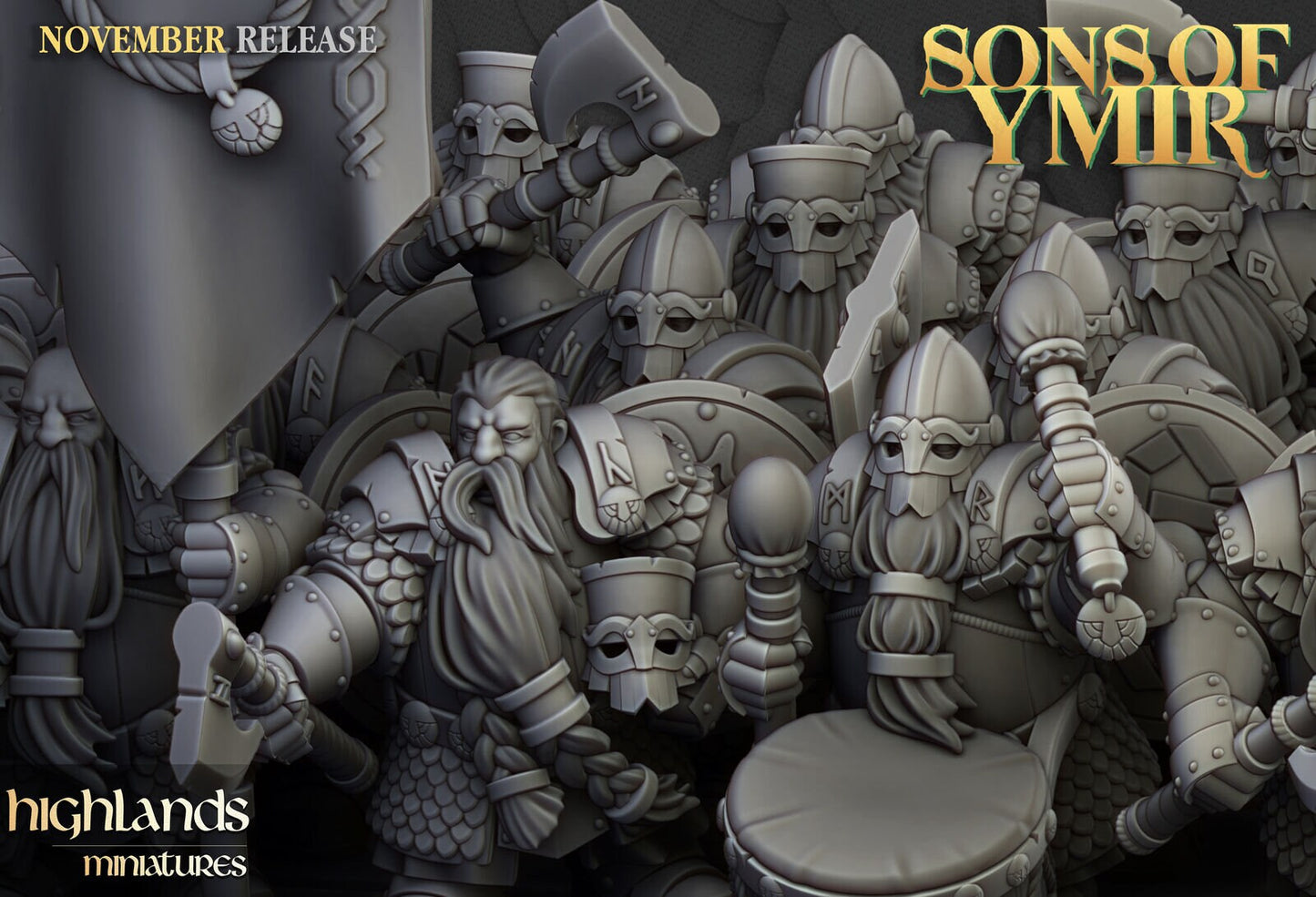 Dwarf Huscarls with Axes & Shields | Sons of Ymir | Highland Miniatures