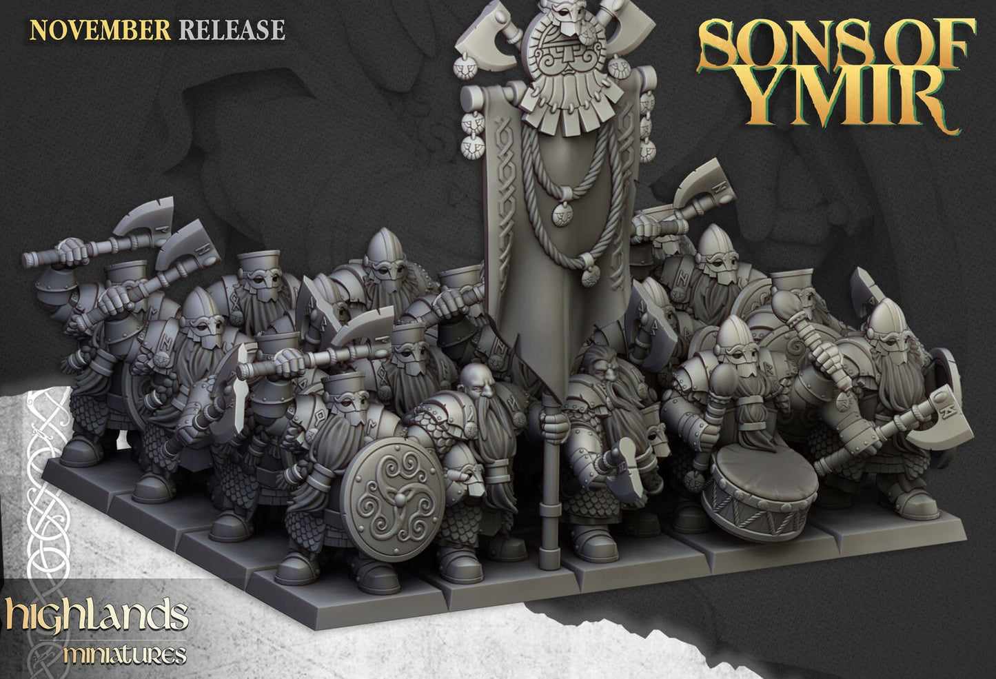 Dwarf Huscarls with Axes & Shields | Sons of Ymir | Highland Miniatures