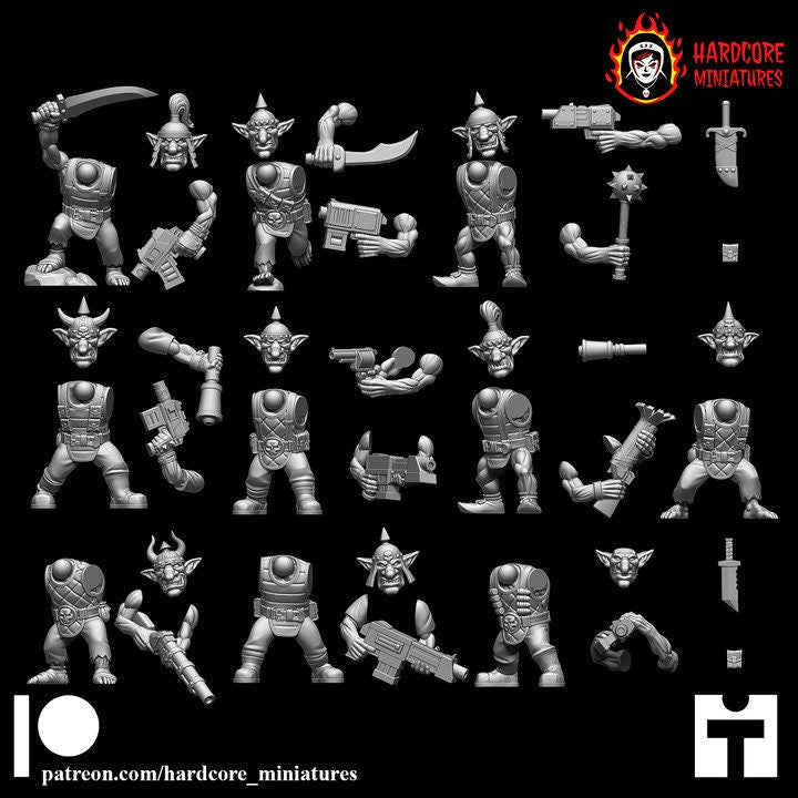 Retro Space Gobbos | 10 Modular Sci-Fi Goblin Miniatures | Hardcore Miniatures