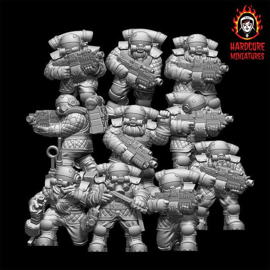 Retro Space Dwarf Veterans Squad | 20 Elite Troopers with Bolters | Hardcore Miniatures