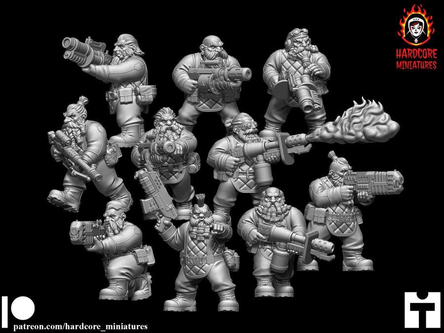 Retro Space Dwarf Special Weapons Squad | Elite Specialist Unit | Hardcore Miniatures