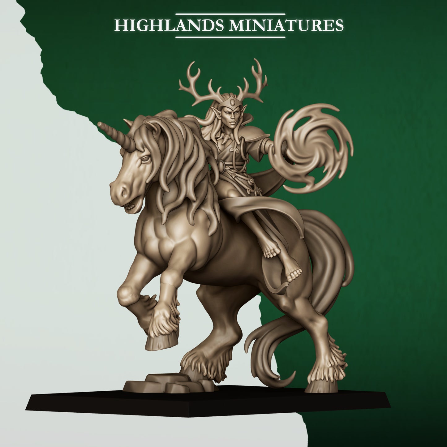 Feral Elves Druid on Unicorn | Feral Elves Army Collection | Highland Miniatures