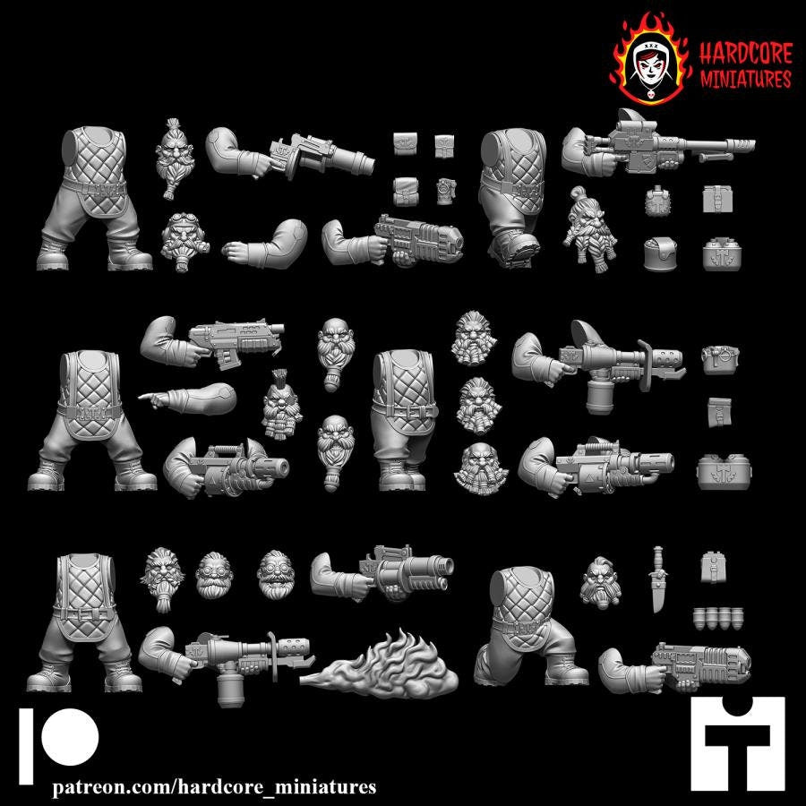 Retro Space Dwarf Special Weapons Squad | Elite Specialist Unit | Hardcore Miniatures