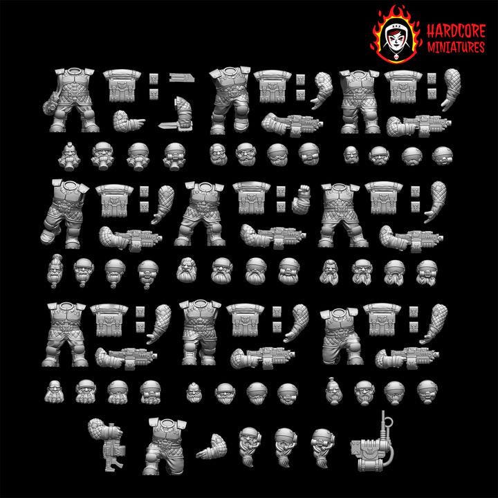 Retro Space Dwarf Veterans Squad | 20 Elite Troopers with Bolters | Hardcore Miniatures