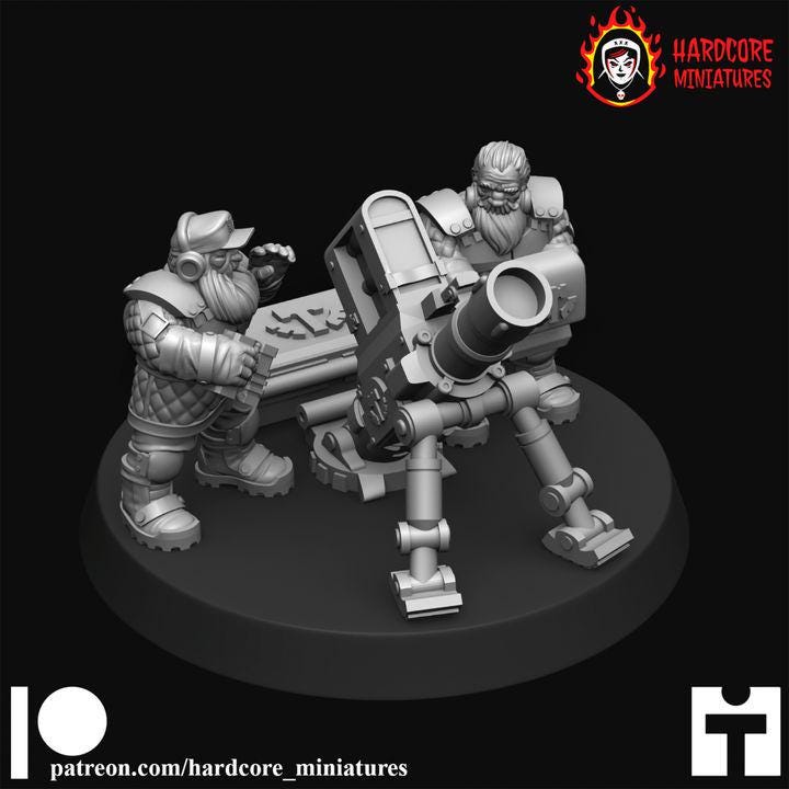 Retro Space Dwarf Mortar Squad | Artillery Support Unit & Crew | Hardcore Miniatures