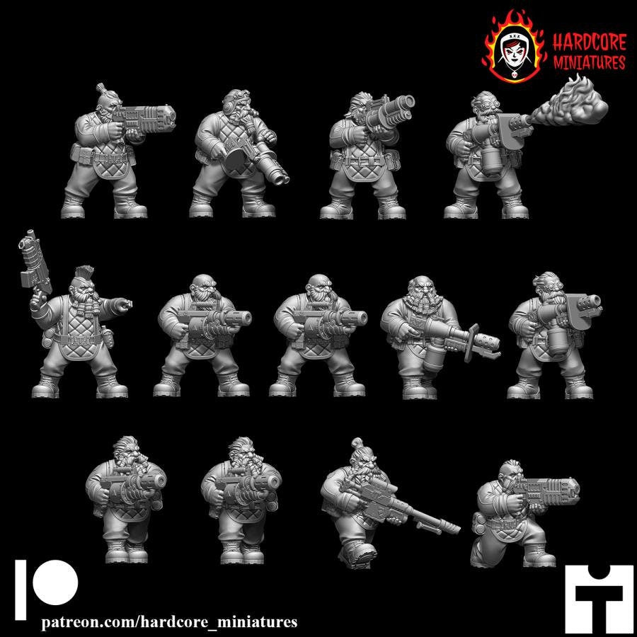 Retro Space Dwarf Special Weapons Squad | Elite Specialist Unit | Hardcore Miniatures