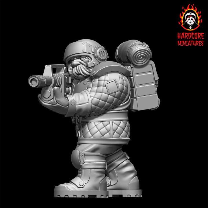 Retro Space Dwarf Veterans Squad | 20 Elite Troopers with Lasguns | Hardcore Miniatures