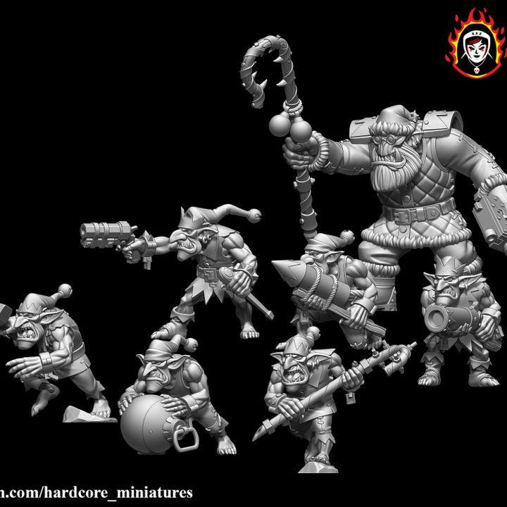 Retro Space Ork Santa & Gobbo Crew | Festive Greenskin Sci-Fi Miniatures | Hardcore Miniatures