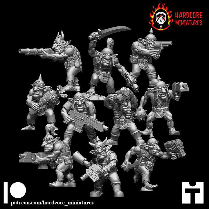 Retro Space Gobbos | 10 Modular Sci-Fi Goblin Miniatures | Hardcore Miniatures