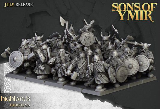 Dwarf Warriors with Axes & Shields | Sons of Ymir | Highland Miniatures